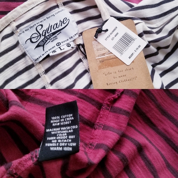 Square Zero White To Red Striped Ombre Pocket T-Shirt - Picture 6 of 8